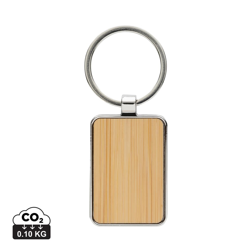 RCS recycled zinc alloy rectangle keychain with bamboo — Lanyards & Keychains promotional product
