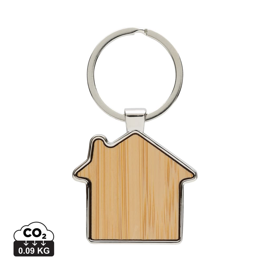 RCS recycled zinc alloy house keychain with bamboo — Lanyards & Keychains promotional product