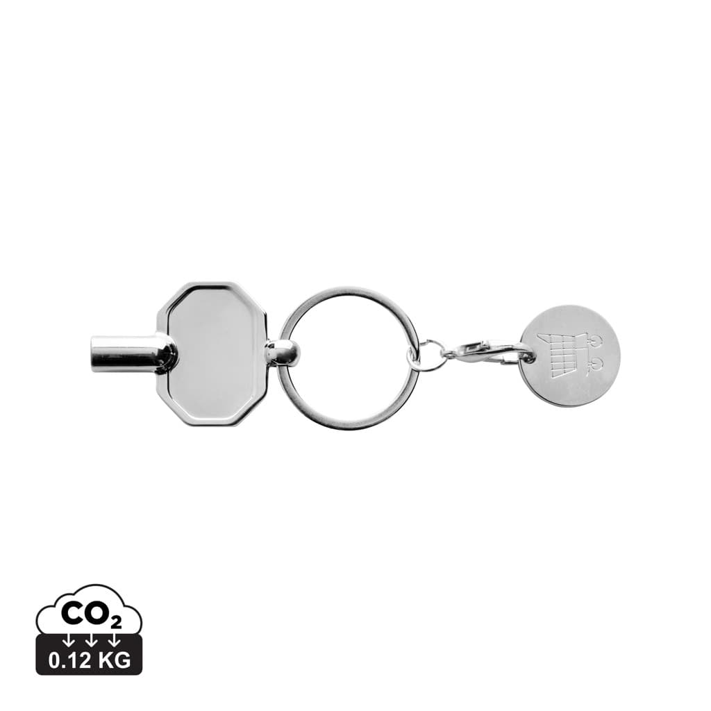 RCS recycled zinc alloy radiator key keychain with coin — Lanyards & Keychains promotional product
