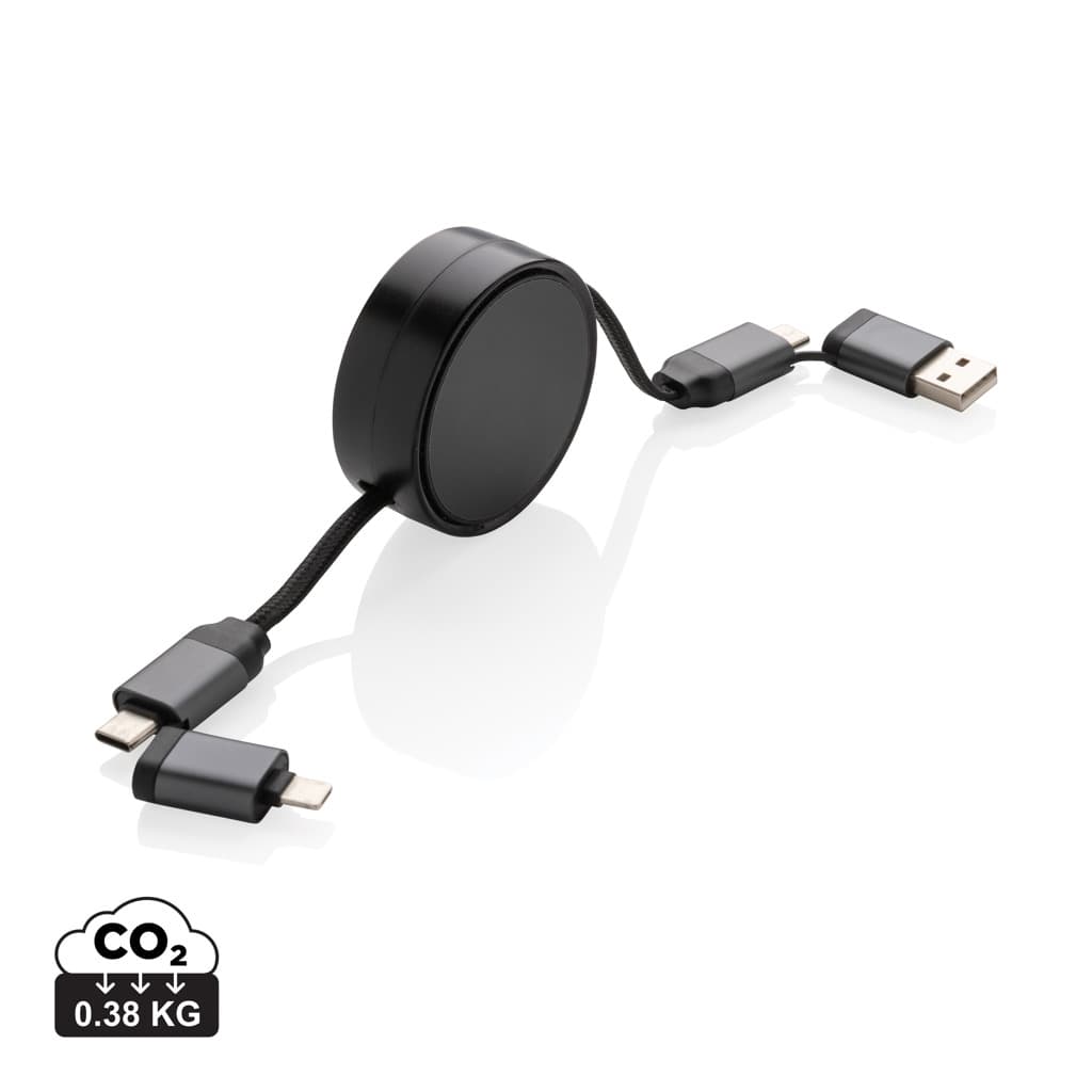Terra RCS recycled aluminium retractable 6 in 1 60W cable — Phone & Tablet accessories promotional product