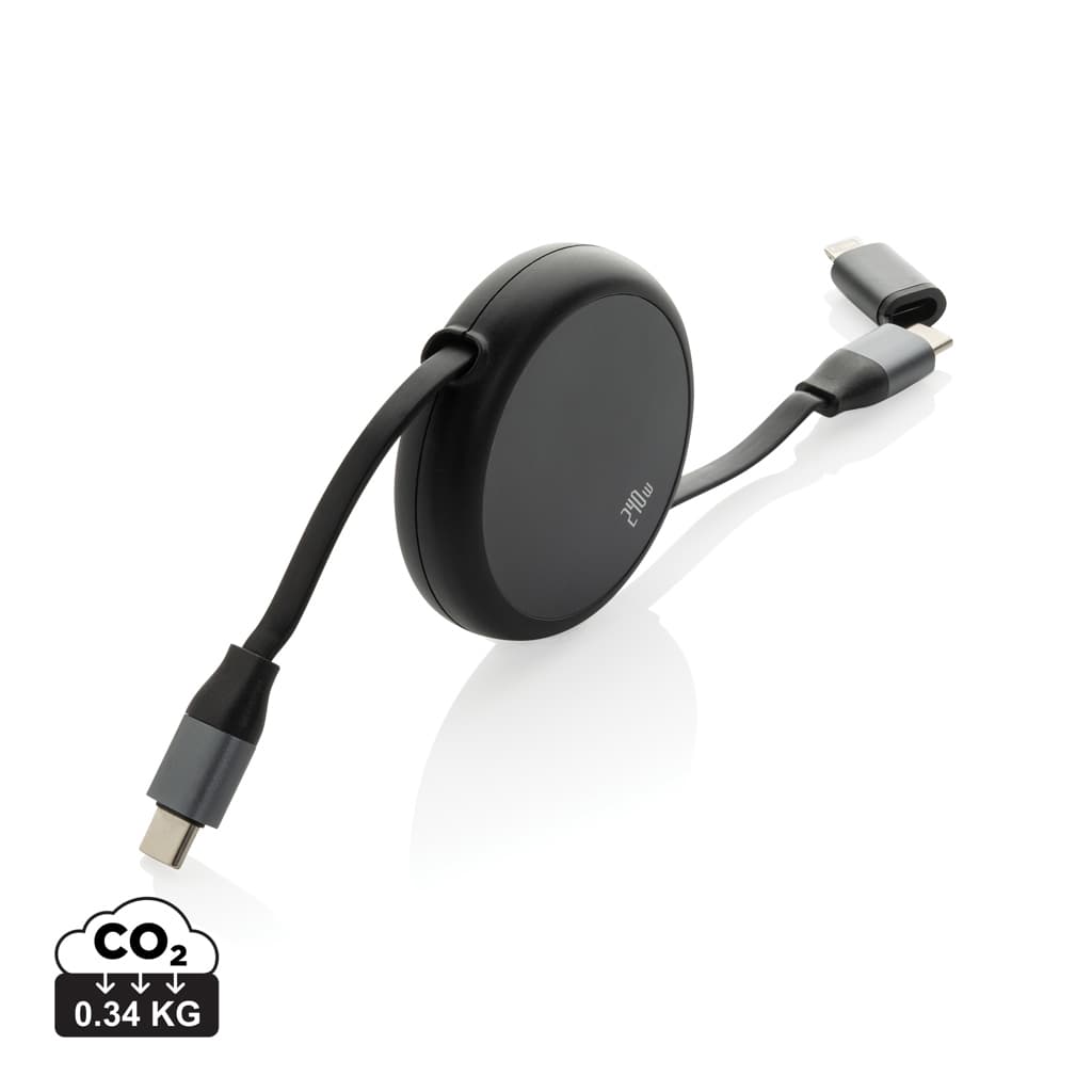 Terra RCS recycled aluminium retractable 240W 2-in-1 cable — Phone & Tablet accessories promotional product
