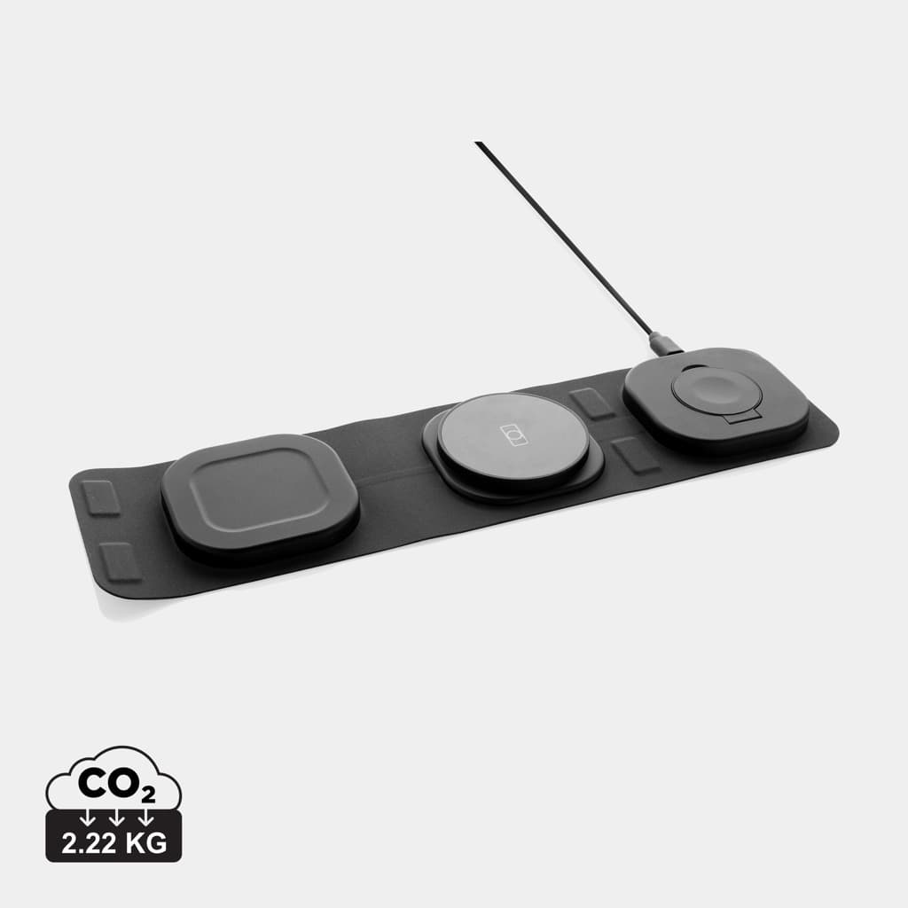 Swiss Peak RCS rplastic 3-in-1 wireless 15W travel charger — Phone & Tablet accessories promotional product