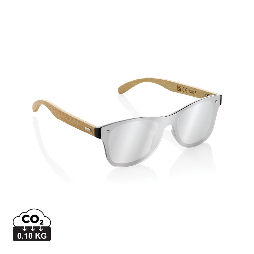 Prism RCS recycled plastic sunglasses with bamboo frame — Outdoor promotional product