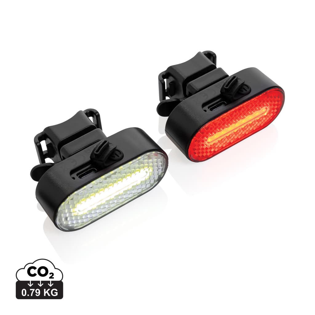 Lumino RCS recycled plastic USB re-chargeable bike light set — Tools & Torches promotional product